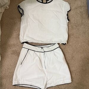 White Two-Piece Set with Black Trim